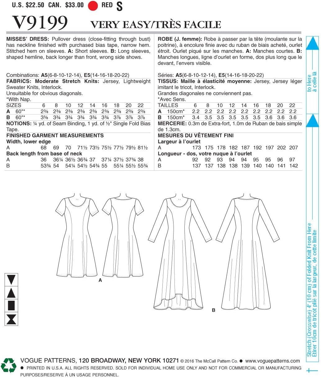 Vogue Patterns 9199 E5 E Instrucciones Para Hacer Vestidos Tejido Multicolor Tamanos 14 22 Amazon Es Hogar