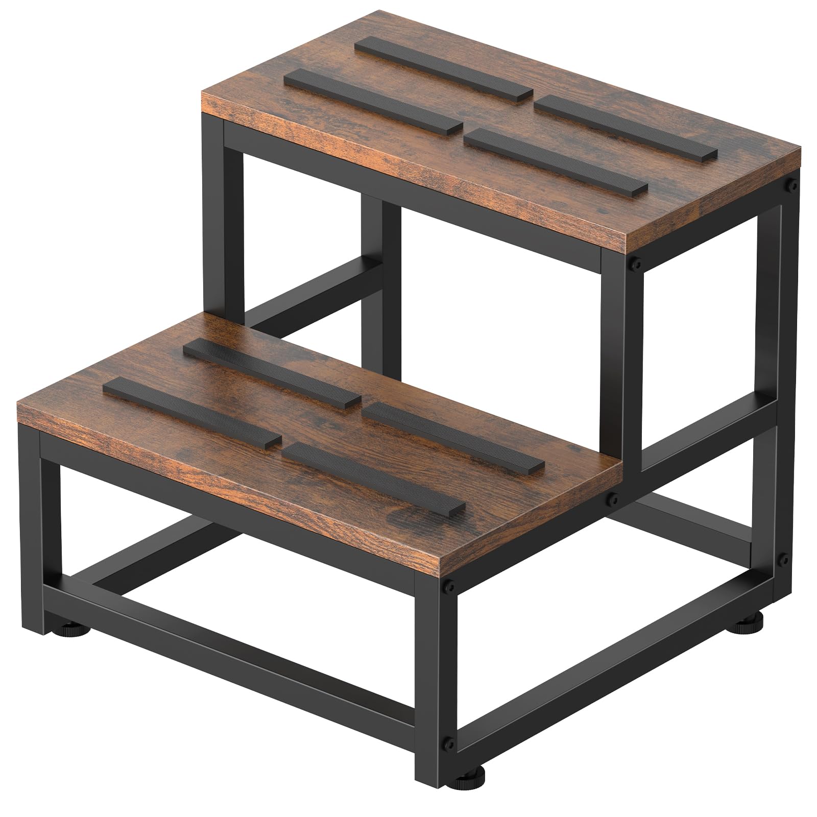 LIANTRAL 2 Step Wooden Step Stools for Adults Kids, Heavy Duty Stepping Stools Step Stools for High Beds, Non-Slip Bedside Foot Stool with 500 Lbs Capacity, Kitchen, Bed, RV Step, Rustic Brown