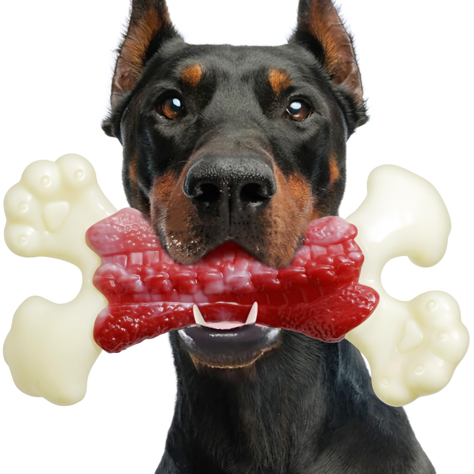 Zinbo Dog Toys for Aggressive Chewers, Dog Toys for Large Dogs, Indestructible Dog Bones for Aggressive Chewers, Tough and Durable Dog Chew Toy, Real Bacon & Beef Flavors (Large, Beef)