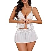 Kolagri Lingerie Sets for Women Sexy Front Closure Babydoll Pajama Set Mesh Sheer Pjs See Through Sleepwear