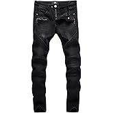 ZLZ Slim Fit Biker Jeans, Men's Super Comfy Stretch Skinny Biker Denim Jeans Pants, Size 34 (Black)