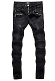 ZLZ Black Biker Jeans for Men Slim Fit, Men's Comfy