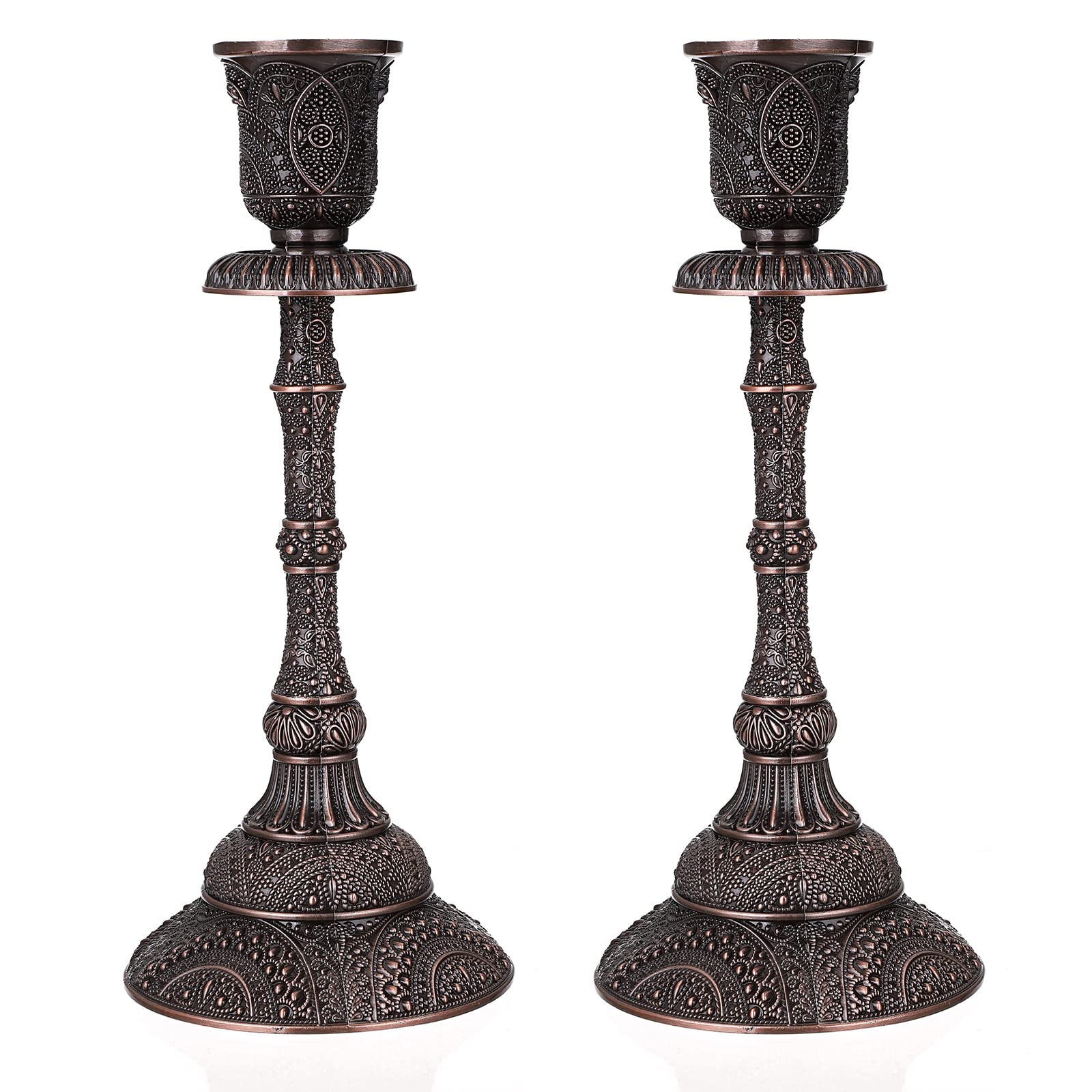 Photo 1 of OwnMy Set of 2 Vintage Taper Candle Holders Tall Metal Taper Candlestick Holders, Elegant Taper Candle Stands Red Bronze Taper Candelabra Set for Dining Table Centerpieces Wedding Candlestick Decors