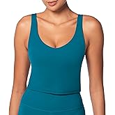 Women V-Neck Longline Sports Bras Low U Back Workout Yoga Athletic Crop Tank Top with Built in Bra