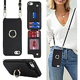 Lipvina for iPhone 7 Plus / 8 Plus Case with Card Holder and Strap for Women,Crossbody Lanyard,Kickstand Ring Stand,Snap Clasp,Phone Wallet Cases 5.5 inch(Black)