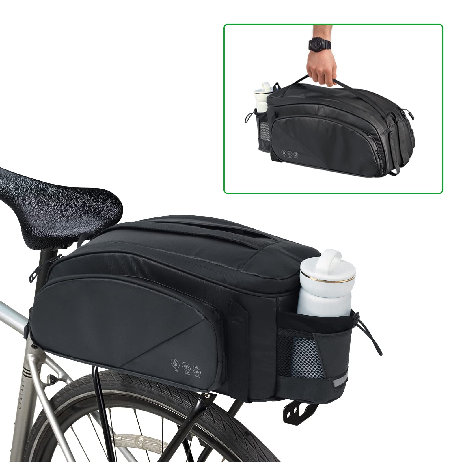 HOMPER Cycle Saddle Rear Rack Pannier Bike Bag, 11L Bike Pannier Bag with Shoulder Strap, Black Bike Bags for Bicycle Rear Rack