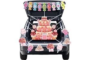 LECONCES Halloween Candyland Trick or Treat Decorations Kit, Trunk or Treat Car Decorations, Sweet Candy Lollipop Candyland Banner Car Stickers for Garage Door Decoration Car SUV