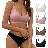 DEANGELMON V Neck Bra Padded Seamless Adjustable Straps Bralettes Everyday Basic Sleeping Bras Multiple Pack