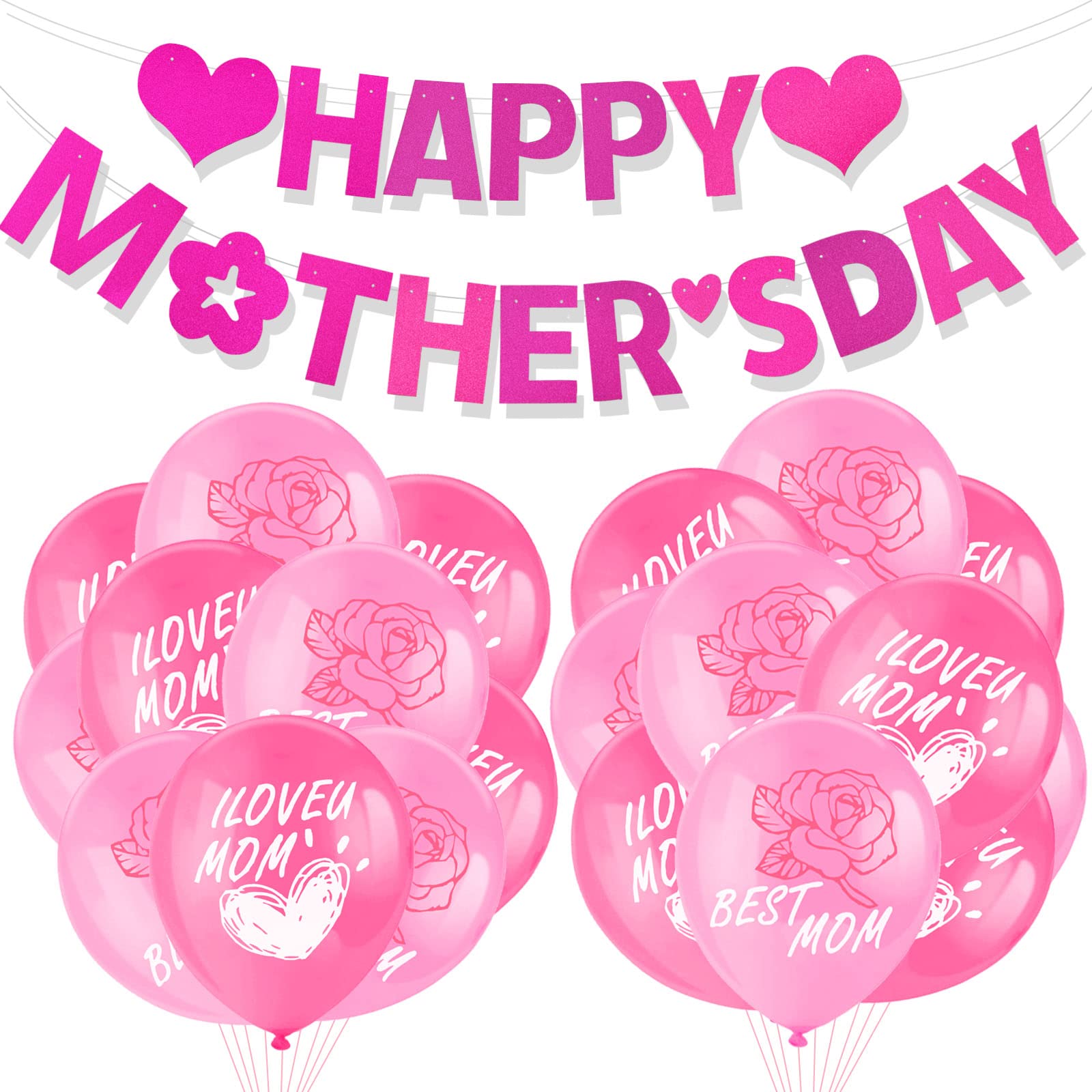 HOWAF Mothers Day Decorations, Mothersday Balloons Mum Balloons & Happy Mothers Day Banner Bunting for Mother Mum Gifts, Mothersday Decorations, Gifts for Mum Party Decor Supplies