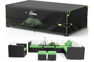 UIRWAY 600D Rectangular Outdoor Furniture Covers-Upgraded 5 Layers Tough Oxford fabric Waterproof Patio Table Cover for Table and Sofas with Triple-Layer Windproof Design Fits 111"L × 84"W × 28"H