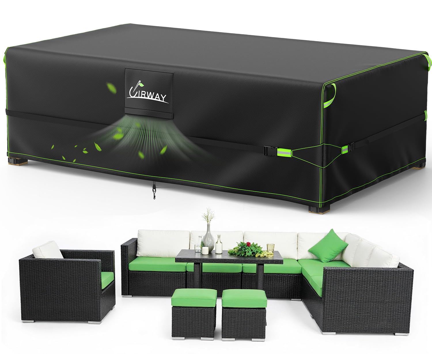 Photo 1 of UIRWAY 600D Rectangular Outdoor Furniture Covers-Upgraded 5 Layers Tough Oxford Fabric Waterproof Patio Table Cover for Table and Sofas with Triple-Layer Windproof Design Fits 111" L × 84" W × 28" H