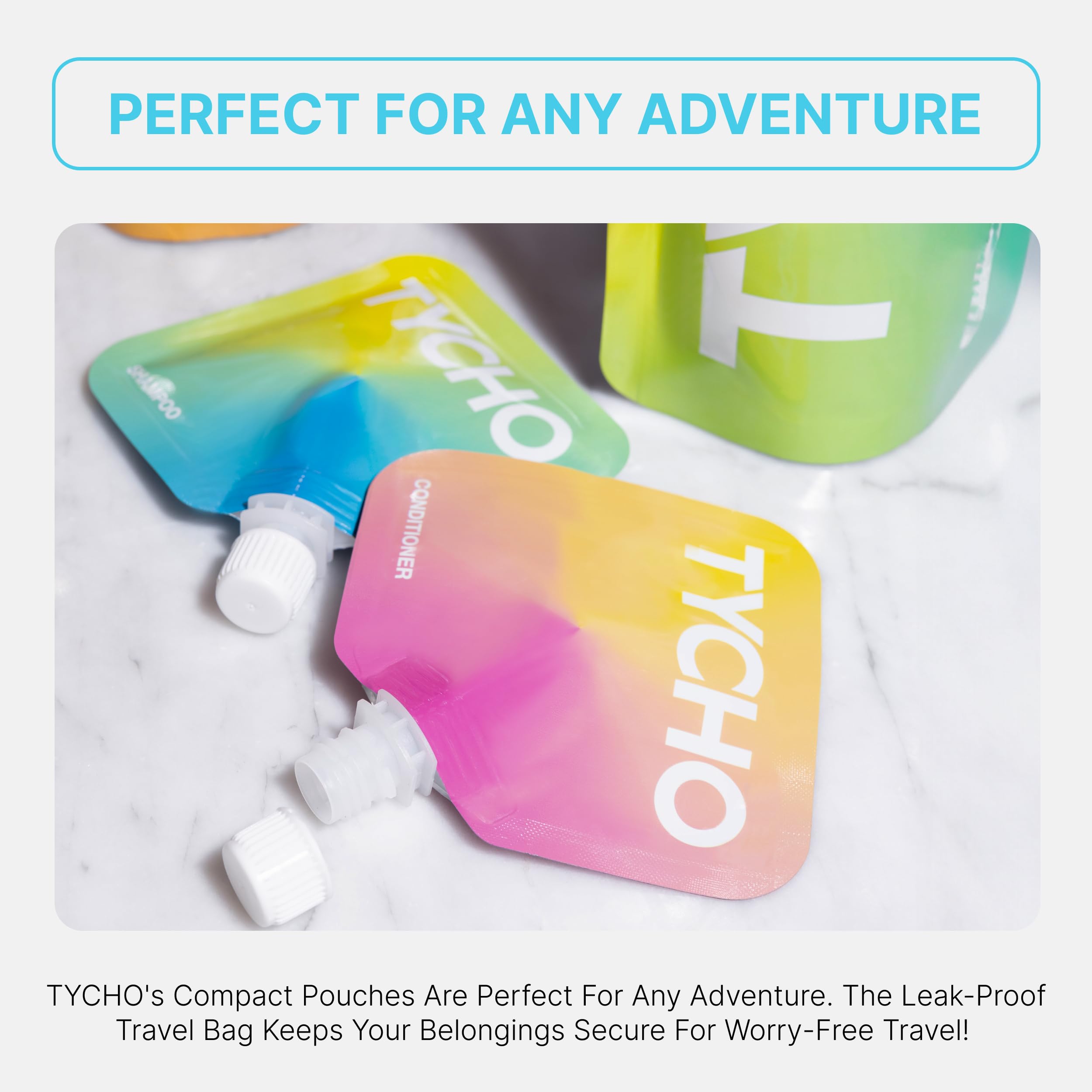 TYCHO Travel Size Shampoo and Conditioner Sets - Moisturizing Shampoo, Conditioner for Dry Hair & Body Wash for Sensitive Skin | Travel Bag, Paraben-Free, Vegan, & Cruelty-Free 30mL (1 fl oz)