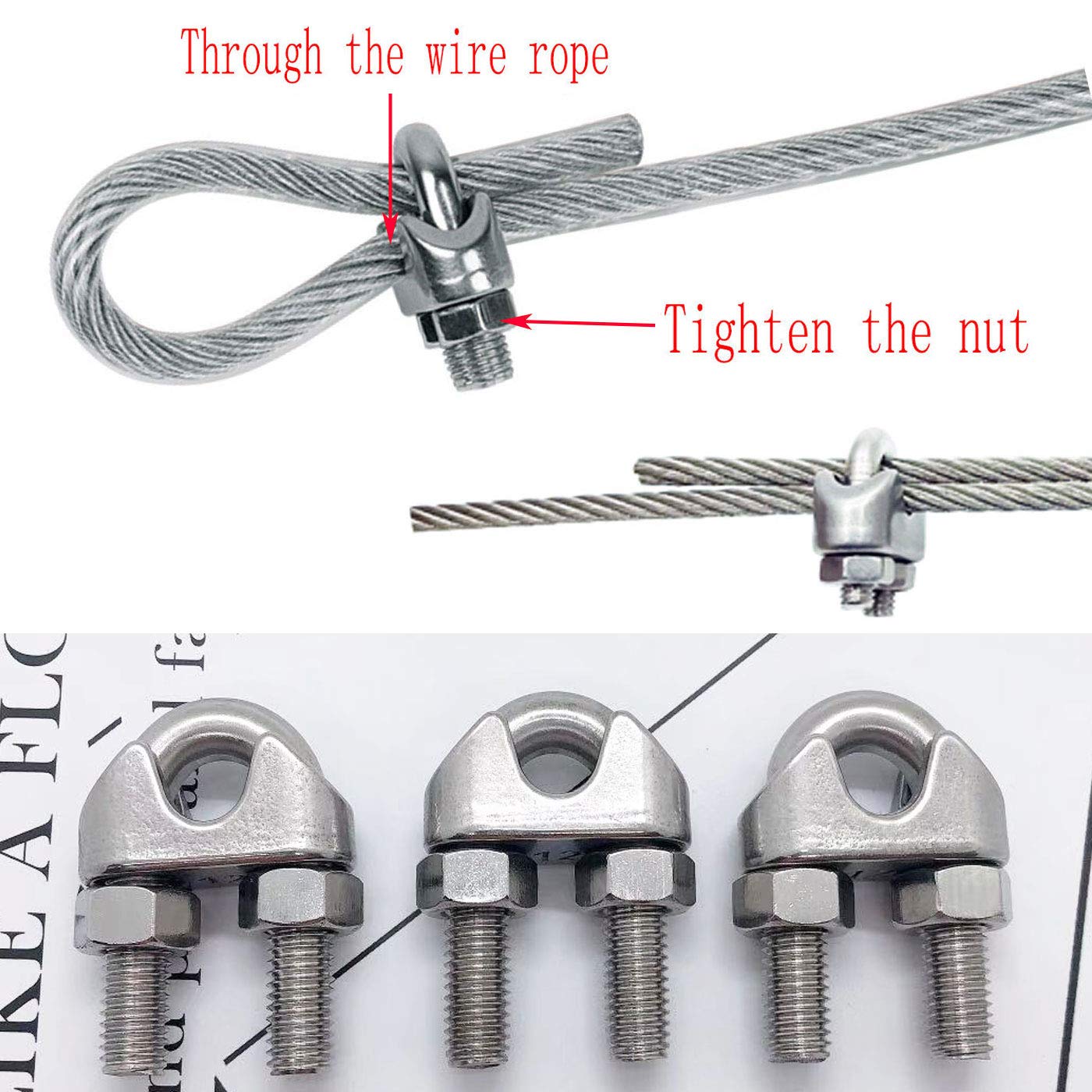 HAKOTOM 12pcs Wire Rope Clip Clamps Cable Clamp Stainless Steel U Bolt