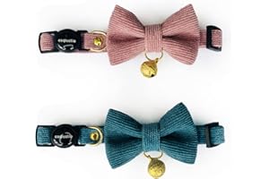 Cognatio Safety Quick Release Cat Collars, Soft Kitten Collars with Detachable Bow Tie and Bell, Pack of 2, Adjustable 20-30 cm (20-30cm, Carolline+Steel Blue)