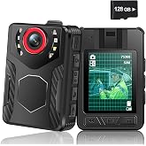 Body Camera with Audio and Video Recording: 1080P FHD Body Cam with Night Vision Video Recorder, 10HR Battery, 2.0&rdquo; Screen, 128GB Wearable Bodycam for Law Enforcement, Security, and Outdoor Work