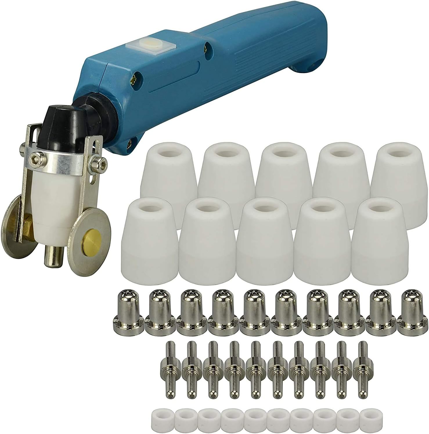 RIVERWELD PT-31 LG-40 Plasma Cutter Torch Body 20072 Roller Guide Wheel Spacer & Electrode 18205L Tips Nozzle 18866L Extended Nickel-Plated Shroud Cups 18204 kit for CUT-50D 40 50 CT312 42pcs