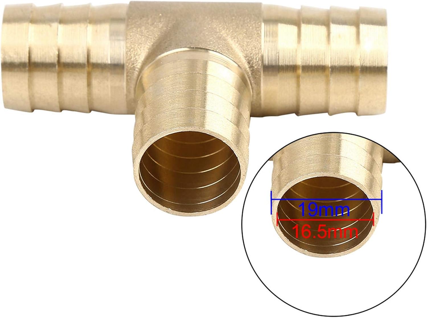 X AUTOHAUX 19mm Hose Barb Brass Joiner Tee 3 Way Adaptor for Air Water Oil Pipe, Gold - Image 5