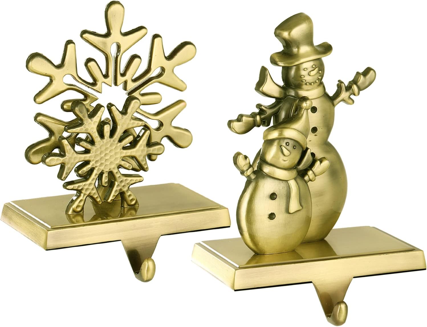 Ornament Hooks - 2PCS Bronze Farmhouse Christmas Stocking Holders for Fireplace Holiday Snowman Heavy Duty Hanger Hooks Mantle Decorations Weigted Xmas Holders Fireplace Topper (2,Snowflake Snowman)