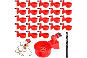 YRANGEE Chicken Water Cups, Chicken Waterer 24 Pack, DIY Chicken Water Feeder for Poultry Gravity Filling Automatic Chicken Waterer Poultry Waterer with Hole Saw for Buckets Boxes Troughs