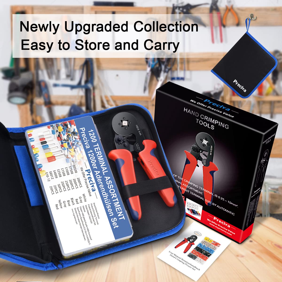 Crimpzange Set, Preciva Aderendhülsenzange mit 1200 Aderendhülsen Set I Aderendhülsenzange selbsteinstellend [Für 0,25-10mm²] I Krimpzange, Crimpzangen, Crimp Zange, Presszange 2