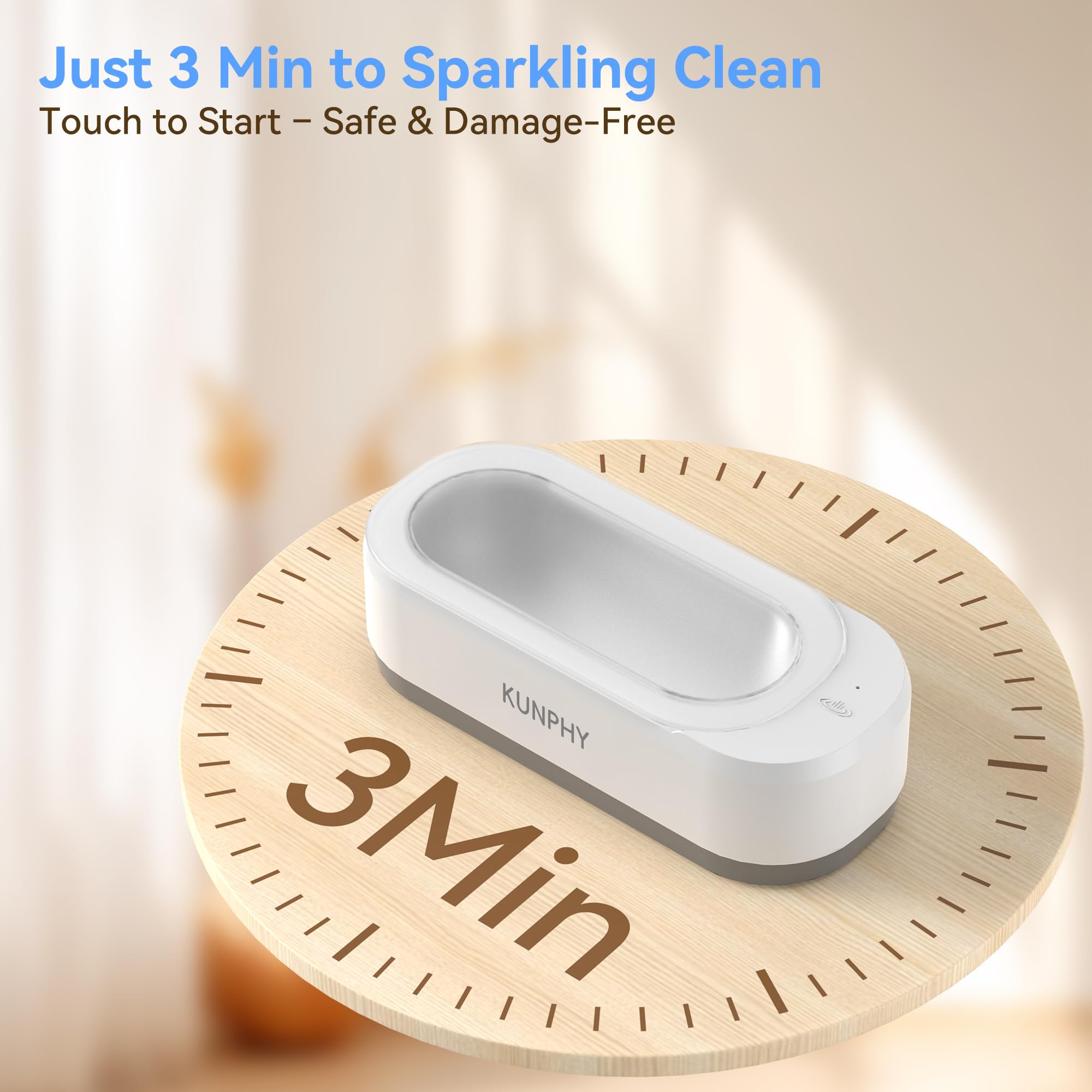 kunphy KUNPHY Ultrasonic Jewelry Cleaner, Jewelry Cleaner Machine 12oz 46KHz, Professional Sonic Cleaner with One-Touch Operation, Sonic Cleaner for Rings, Glasses, Jewelry, Dentures White