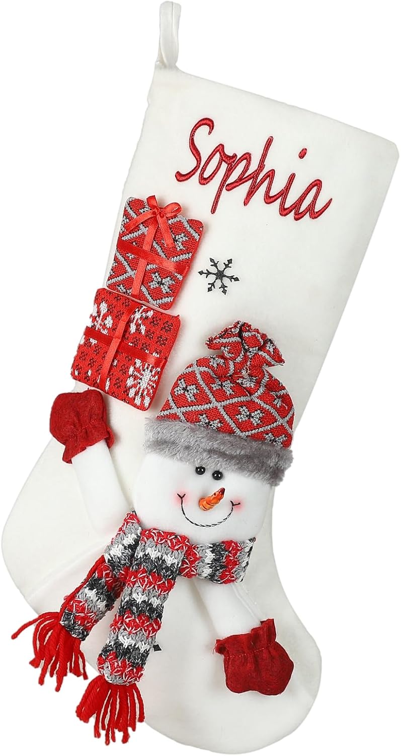 Stockings & Holders - SOWORTH Personalized Christmas Stockings, 2023 Christmas Decor, Custom Christmas Stockings Embroidery Name for Family, 19in Large Size Cable Knit Family Stockings, Stocking with Names (Snowman)