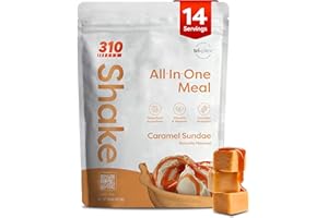 310 Nutrition All-In-One Meal Replacement Shake Powder - Plant-Based Protein Smoothie Blend w/High Fiber, Probiotics & Adaptogens - Low Carb, Vegan, Keto & Paleo Friendly - Caramel Sundae - 14 Srv