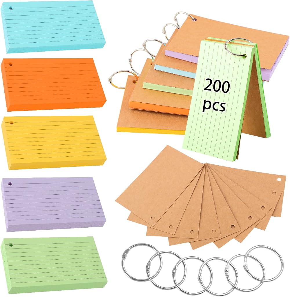 Thboxes 200 Pcs Flash Cards 4.9 x 2.9 Inch Kraft Lined Index Cards