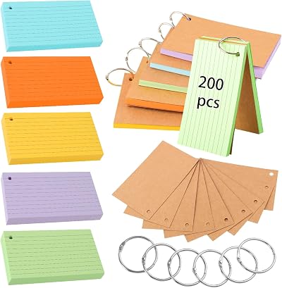Thboxes 200 Pcs Flash Cards 4.9 x 2.9 Inch Kraft Lined Index Cards