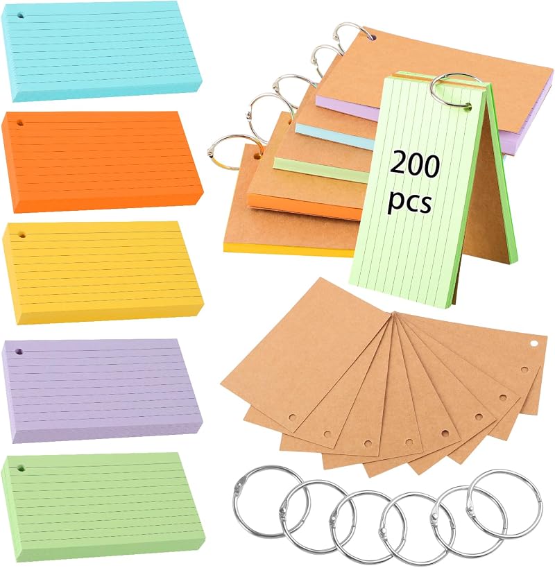 Thboxes 200 Pcs Flash Cards 4.9 x 2.9 Inch Kraft Lined Index Cards