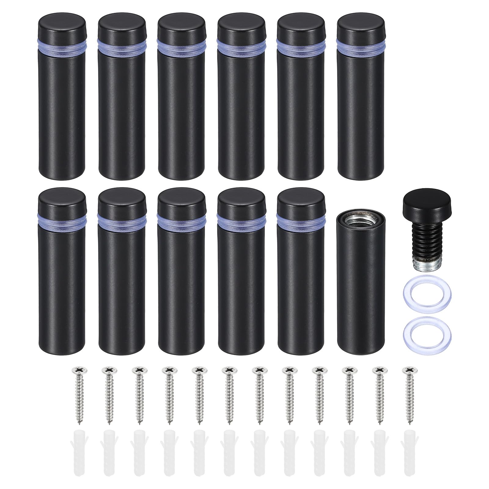 PATIKIL 1/2 x 1.6 Inch Sign Standoff Screws, 12 Set Stainless Steel Wall Standoff Mounting Hardware Advertising Glass Nail for Hanging Acrylic Picture Frame Acrylic Panel, Black