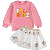 KMBANGI Kids Toddler Baby Girl Thanksgiving Outfits Fall Babe Embroidery Sweatshirt Pumpkin Tulle Dress Tutu Skirt Set Fall