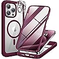 Miracase Magnetic for iPhone 12 Pro Max Case [Compatible with MagSafe] Full-Body Phone case with Built-in Glass Screen Protector& Camera Protector, Military Drop Proof 12 Pro Max Cover, Wine Red
