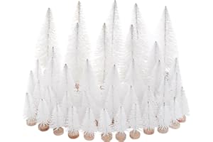 Yookat 40Pcs Mini Christmas Trees Artificial Mini Pine Trees with Wood Base Sisal Trees Bottle Brush Trees Assorted Color for Christmas Decoration Winter Ornaments (White)