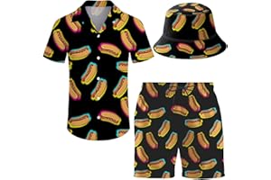ifamawlea Men's 2 Piece Tracksuit Hawaiian Shirt Shorts Button Down Shirt and Shorts Sets with Bucket Hats