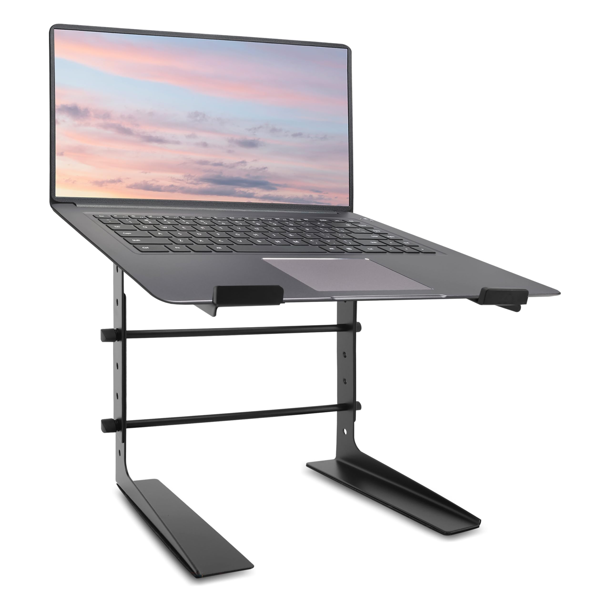 Pyle PLPTS25 - Soporte portátil ajustable para ordenador portátil, monitor de mesa de pie antideslizante de 6,3 a 10,9 pulgadas o escritorio de computadora, elevador de estación de trabajo con alineación de altura de nivel para DJ, PC, juegos, hogar u ofi