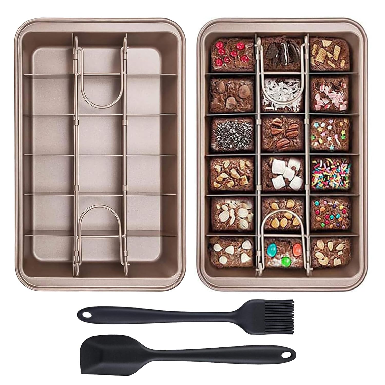 Oranlife Brownie Pan with Dividers,18 Pre-Slice Carbon Steel Bakeware Tray,Thickened Non-Stick Divided Brownie Tin for Baking/Precut Brownie Tray for Professional Slices,Carbon Steel(Champagne Gold)