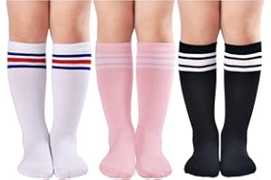 LO SHOKIM Toddler Knee High Socks Kids Soccer Socks Girls Three Stripes Over the Calf School Uniform Stockings Athletic Boys