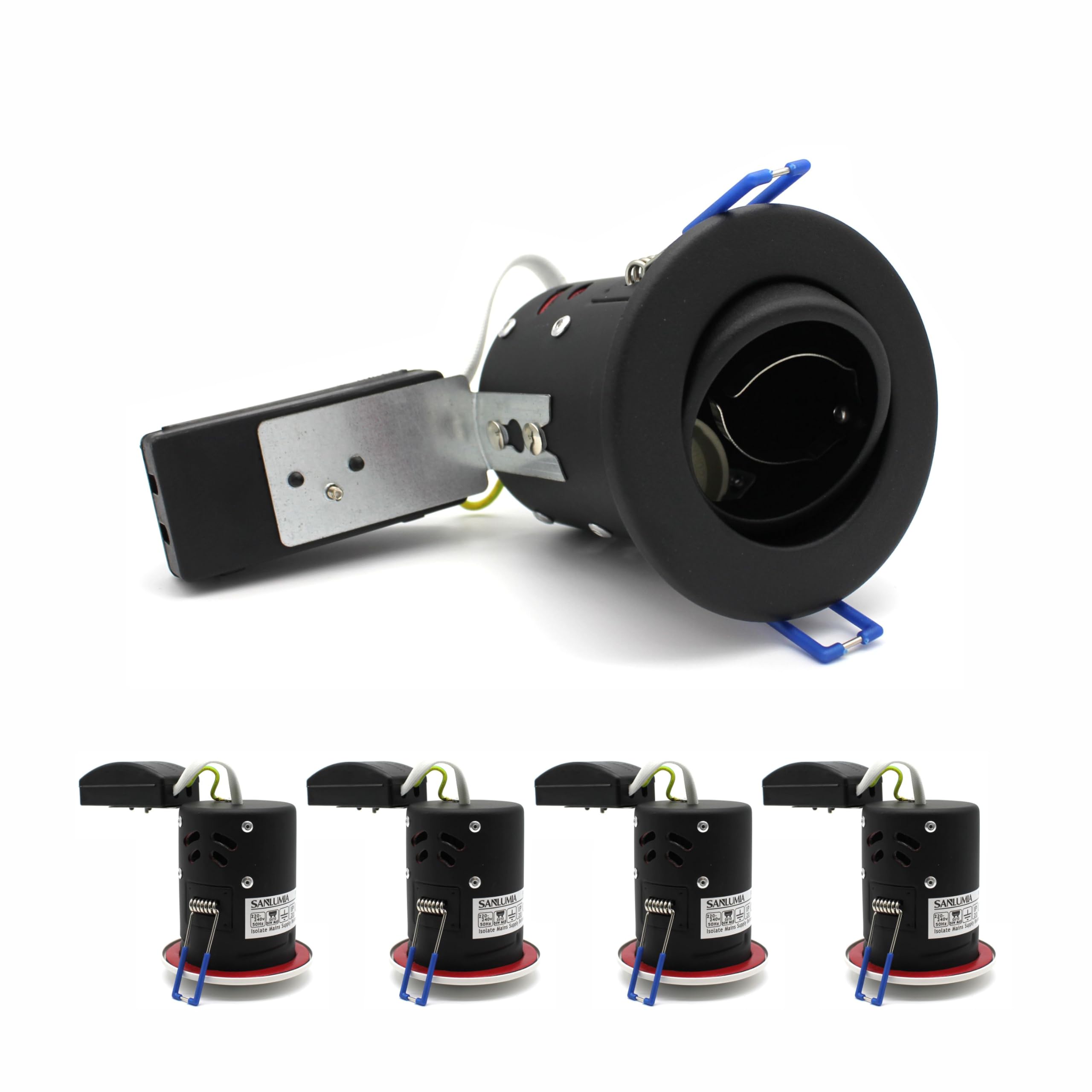 sanlumia 4 X LED Fire Rated Downlight Can GU10 Recessed Ceiling Twist & Lock Interchangeable Tilted Downlight IP20 Black