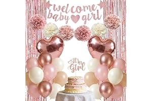 Pink Themed Baby Shower Party Decorations for Girls, with Rose Gold Boho Blush Dusty Pink Beige White Balloons, Glittering 'w