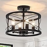 Black Semi Flush Mount Ceiling Light, 4-Light Farmhouse Modern Ceiling Light Fixture, Hallway Light Fixtures, Kitchen Lights,