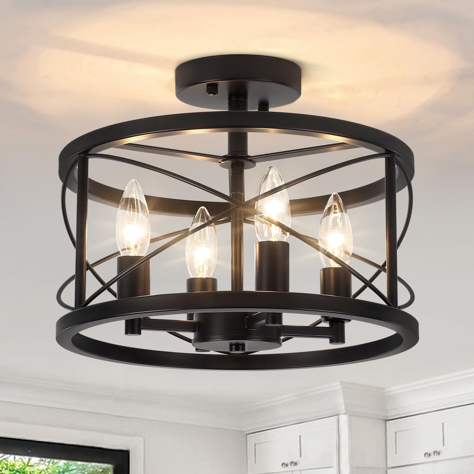 Photo 1 of ** SOLD AS IS, NO REFUND/RETURN** SEE COMMENTS!
Black Semi Flush Mount Ceiling Light, 4-Light Farmhouse Modern Ceiling Light Fixture, Hallway Light Fixtures, Kitchen Lights, Ceiling Lamp for Entryway Bedroom Laundry Dining Room Lighting Fixtures