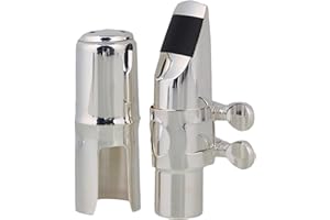 Yibuy Silver Brass #6 Nickel-plated E-flat Alto Saxophone Mouthpiece with Cap Ligature