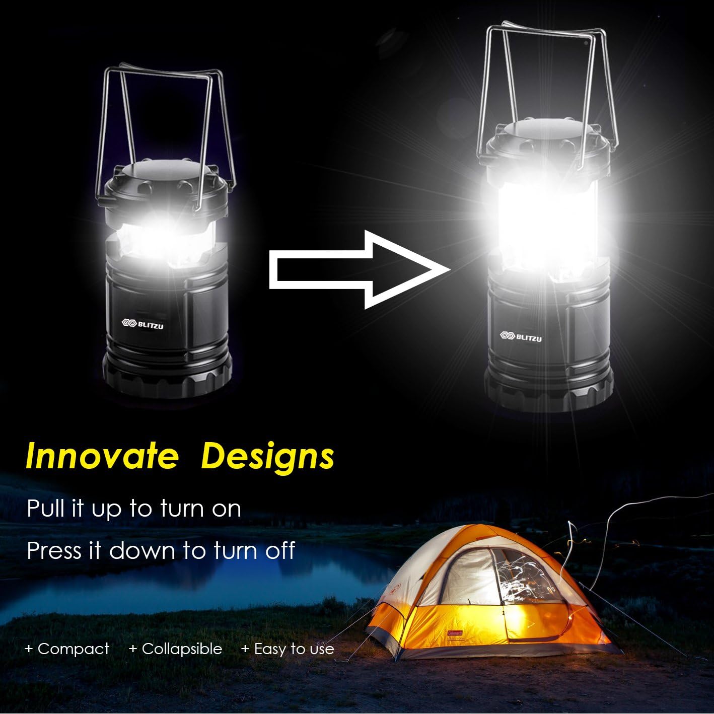 Blitzu LED Lantern with Magnetic Base [2 PACK] Battery Powered and Operated Camping Lanterns with Hanging Hook - Best Outdoor, Indoor, Hurricane, Emergency Light, Tent Lamp: Sports & Outdoors