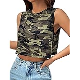 WDIRARA Women's Y2k Camo Print Crop Tank Top Sleeveless Crewneck Streetwear Top