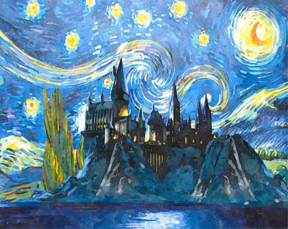 ABEUTY DIY Painting by Numbers for Adults Junior Children, Starry Sky Landscape Castle 40x50cm Christmas Valentine's Day Gift