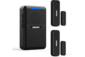 Wireless Door Chime, 600Ft Range 5 Adjustable Volume 2 Magnetic Door Alarm Sensor 1 Doorbell Plugin Receiver with 62 Chimes Mute Mode Door Bell Plugin Receiver for Home/Office/Store STECHRO (Black)