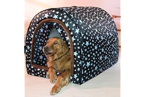 LINGSHINE 2 in 1 Extra Large Pet Winter House Convertible to Bed with Warm Cushion Mat, 2 Way Indoor Outdoor Portable Dog Kennel, Removable Washable Cover (2XL Starry Sky)
