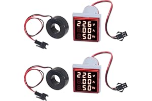 AITIAO 2PCS Digital Ammeter Voltmeter AC 60-500V 0-100A, 3 in 1 Multifunction Volt Amp Frequency Meter LED Display Voltage Detector Current Tester Gauge (Red)