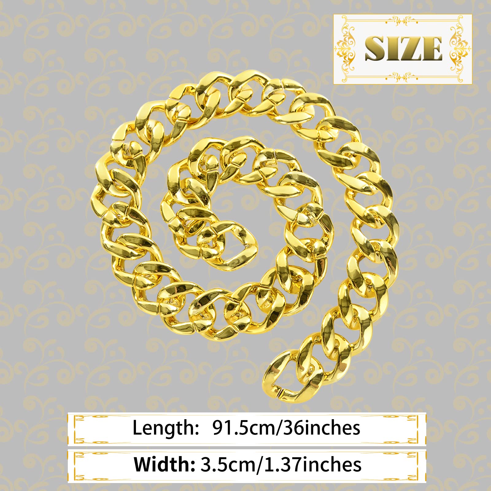 Men's Big Gold Chain Necklace: Fake Chunky Gold Chain Costume Accessories, Hip Hop Rapper Jewelry 80s 90s Punk Style Halloween Party